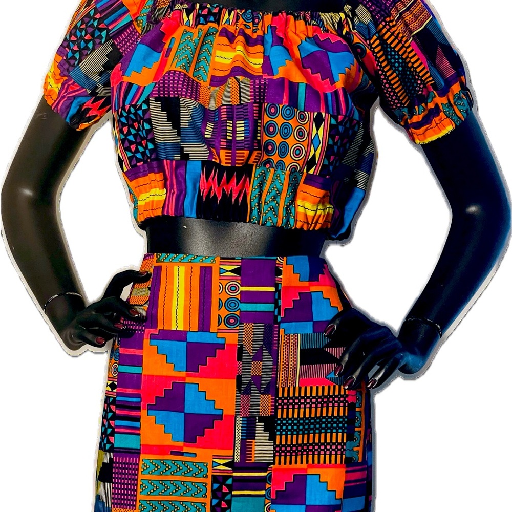 Purple Kente Off-Shoulder Crop Top, Ankara Off-Shoulder Top, Woman Blouse